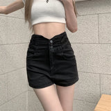 GETADME 여름 여성 한국식 2000년대 갸루 진 반바지 하이웨이스트 데님 핫 팬츠 일본 Y2K 스트리트웨어 하라주쿠 패션 그런지 케이팝