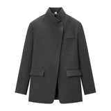 GETADME HH Women Fashion Plaid Blazer Coat Stand Collar Long Sleeve Jacket 2026 Spring Trend Casual Office Lady Chic Outerwear