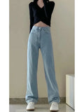 GETADME Autumn Spring Jeans Women Denim Pants Vintage Straight Trousers Fashion Female White Black Solid Loose Casual Wide Leg Pants