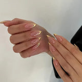 GETADME 24Pcs Short Oval Head Blush Pink Press on Nails with Simple Designs Almond Nails Wearable Acrylic Full Cover Nail Tips with Glue