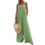 GETADME Overalls Women Summer Jumpsuit Outfits Plus Size Solid Color Casual Button Wide Leg Suspender Pants Overalls with Pockets