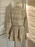 GETADME Small Fragrance Autumn Winter Beading Tweed Pearls Short Jacket Coat + Mini Pleated Skirt Suit Two Piece Sets Womens Outifits