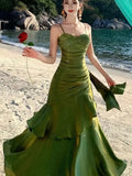 GETADME Women Elegant Graduation Birthday Evening Party Dress Ruffles Spaghetti Strap Mermaid Dresses Wedding Formal Slim Fit Prom
