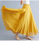Robe longue en coton et lin Mori Girl, 28 couleurs, taille élastique, coupe trapèze, style ethnique, couleur unie, pour femme.