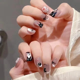 GETADME 24Pcs Pink Cat Blue Love Cute Short Ballet Press on False Nails Sweet French Cat Eye Bow Star Designs Style Detachable Nails Set