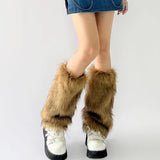 GETADME Vintage Faux Fur Leg Warmers Furry Boots Cover Socks Winter Thickened Plush Socks Hot Girl Jk Punk Hiphop Cosplay Accessories