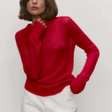 GETADME Talenza Round Neck Knit Pullover Women Summer Casual Solid Long Sleeve Shirt Top 2025 Loose High Street Office Lady Sweater Top
