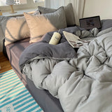 GETADME Cotton Bedding Set 4pcs with Solid Bed Sheet Duvet Cover Pillowcases Single Couple Bedsheet King Queen Double Twin Size