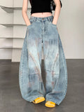GETADME Trashy Y2K 2000S Dirty Washed Distressed Blue Baggy Jeans Pants For Women Clothing Wide Leg Vintage Gothic Lady Denim Trousers