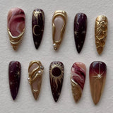 GETADME 24Pcs Black Y2k Long False Nails with Almond Head Design Cat's Eye Silver Stripe Pattern Press on Fake Nails Wearable Nail Tips