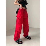 GETADME Drawstring Waist Flap Pocket Side Parachute Cargo Pants