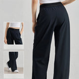 GETADME New Sports Yoga Wide Leg Pants Women Summer Elastic Waist Quick Drying Straight Pants Fitness Casual Solid Black Trousers Female