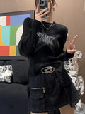 Getadme-Black Striped Sweater Women O-Neck Grunge Oversized Knitted Pullover Loose Korean Fashion Casual Jumper Autumn Winter Gothic
