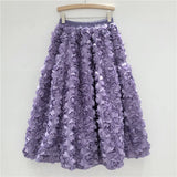 GETADME 2025 New Three-dimensional Flower Skirt Women's High Waist Long Tutu Skirt Fairy Big Swing A-shaped Jupe Femme Bohemian