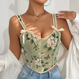 GETADME Sexy French Floral Print Bra Top Retro Double Strap Chest Support Body Shapewear Vintage Corset