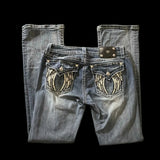 GETADME American retro distressed washed pocket embroidery jeans hot diamond denim pants women's new street straight leg pants