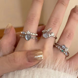 Getadme-3 Pcs/set Y2K Purple Color Heart Zircon Rings for Women Fashion Retro Gothic Shiny Queen Ring 2024 Hot Party Gifts Lucky Jewelry
