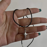 GETADME New Korean Fashion Hollow Titanium Steel Star Pentagram Pendant Necklace for Women Men Black Rope Chain Choker Y2k Party Jewelry
