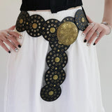 GETADME Hollowed Out Western Style Exaggerated Denim Wide Disc Belt For Women Retro Soft And Durable Women Belt Dress Accessories