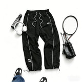 GETADME Men's Lightweight Quick-Dry Striped Logo Printed Joggers with Drawstring Streetwear Pants for Gym Daily Spring Summer