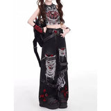 GETADME American Style Spicy Girl Loose Lazy and Relaxed Denim Pants Female punk Retro Washed Fashionable Versatile Casual Pants