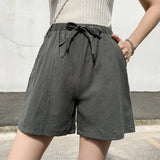 GETADME Casual Linen Shorts Women Gym Workout Shorts Cotton Shorts Summer Big Size Loose Home Beach Hot Lace Up Shorts