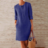 GETADME Women Casual Soild Long Sleeve Cotton And Linen Tunic Dress Vintage Straight Dress Long Sleeve Oversized Mini Knee-Length Dress