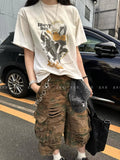 GETADME Women Y2K Streetwear Summer Camouflage Loose Capris Cargo Shorts Pocket Short Pants Bottom Acubi Trousers 2000s Alt Clothes