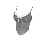 GETADME Elegant Ruffle Lace Flower Camisole Bowknot Buckle Slim Crop Tops Tank Sweet Lace Corset Travel