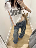 GETADME Women's American Retro Baggy Jean Denim Pants Wide Fit Y2K High Street Cowboy Cleanfit Japanese Harajuku Tide 2000s Chic New