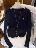 GETADME 2025 New Women Solid Fashion Knitted Tops  Y2K Embroidery Long Sleeve Cardigans Sweaters Fashion Streetwear Lady Shirts