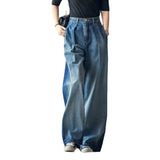 GETADME Slouchy Jeans Women's Wide-leg Jeans 2025 y2k Streetwear High Waist Vintage Trousers Casual Simple Blue Straight Denim Long Pant
