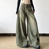GETADME Retro Fashion Old-segmented Denim Cargo Pants Low Waist Loose American Street Harajuku Casual Jeans Women Unisex Wide-leg Pants