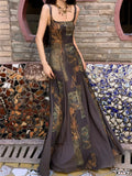 GETADME American Vintage Camis Dress Women Summer Chic Print Square Neck Dress Summer Streetwear Slim Spaghetti Strap Vestidos De Mujer