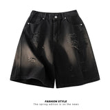 GETADME Men's Denim Shorts Distressed Ripped Torn Hole Summer Street Urban Fashion Essential Classic Comfortable Breathable Jorts