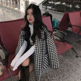 GETADME Spring Autumn 2025 New Houndstooth Suit Women's Fashion Loose Double-Breasted Cotton Woolen Coat+High Waist Skirt Two-Piece Suit