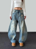 GETADME 2025 Ropa Y2K Fashion Ink Paint Vintage Blue Baggy Jeans Pants For Women Clothing Old Wide Leg Lady Denim Trousers Ropa De Mujer