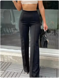 GETADME Office Lady Solid Color Pants Women's Slim Bell Bottom Pants Spring Classic Black Pants