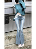 GETADME Sand Blast Washed Korean Fahion Internet Celebrity Hot Sell Jeans Low Waist Flare Jeans Cotton Elastic Denim Pants Women