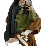 Getadme-American Vintage Sweater Men Women's Autumn and Winter New Lazy Style Design Sense Patchwork Holes Contrast Color Knitwear