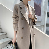 Getadme - Nouveau manteau en cachemire automne-hiver pour femme, classique croisé, long manteau en laine épaisse double face