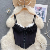 GETADME Elegant Ruffle Lace Flower Camisole Bowknot Buckle Slim Crop Tops Tank Sweet Lace Corset Travel