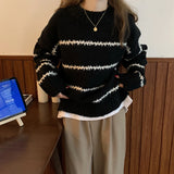 GETADME Women Knitted Sweater Pullovers Basics Long Sleeve O-Neck Striped Knit Sweater Casual  Pullover Women Tops Sweaters