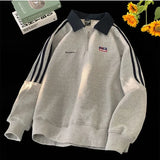GETADME American Style Autumn Winter Oversize Sweatshirts Men Lapel Letter Zipper Printing Label Fashion Trend Long Sleeve Loose Hoodies
