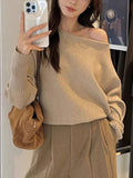 GETADME Batwing Long sleeve Knitted Pullover Women 300g Thick Off shoulder Top Korean Fashion Sweater Loose Casual Autumn Outwear Pull