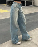 Getadme Y2k Vintage High Waisted Blue Washed and Distressed Jeans Fashion Harajuku Baggy Straight Pants Casual Classic  Trousers New