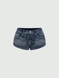GETADME Low Rise Distressed Denim Shorts Female Jeans Womens Jeans Shorts Vintage Y2K Punk Style Embroidered Hot Pants