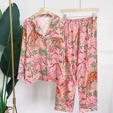GETADME Women Pajama Set Spring Autumn 2 Piece Tiger Print Pyjama Pocket Faux Silk Satin Sleepwear Long Sleeve Pijama Mujer Pjs Homewear