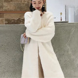 Getadme-white Long Cardigan for women 2024 winter clothes Knitted fluffy long sleeve Cashmere sweater coat clotkorean style warm vintage