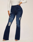 GETADME Denim Womens Pants High-stretch Ripped Jeans High-waisted Flared Trousers for Women